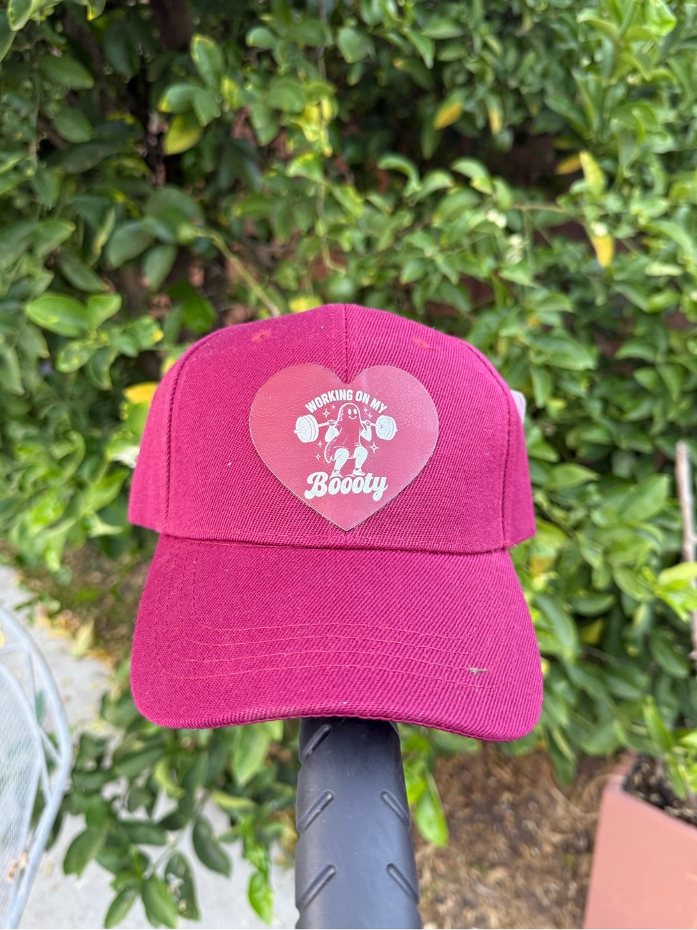 Burgundy 'Working On My Booty' Baseball Cap